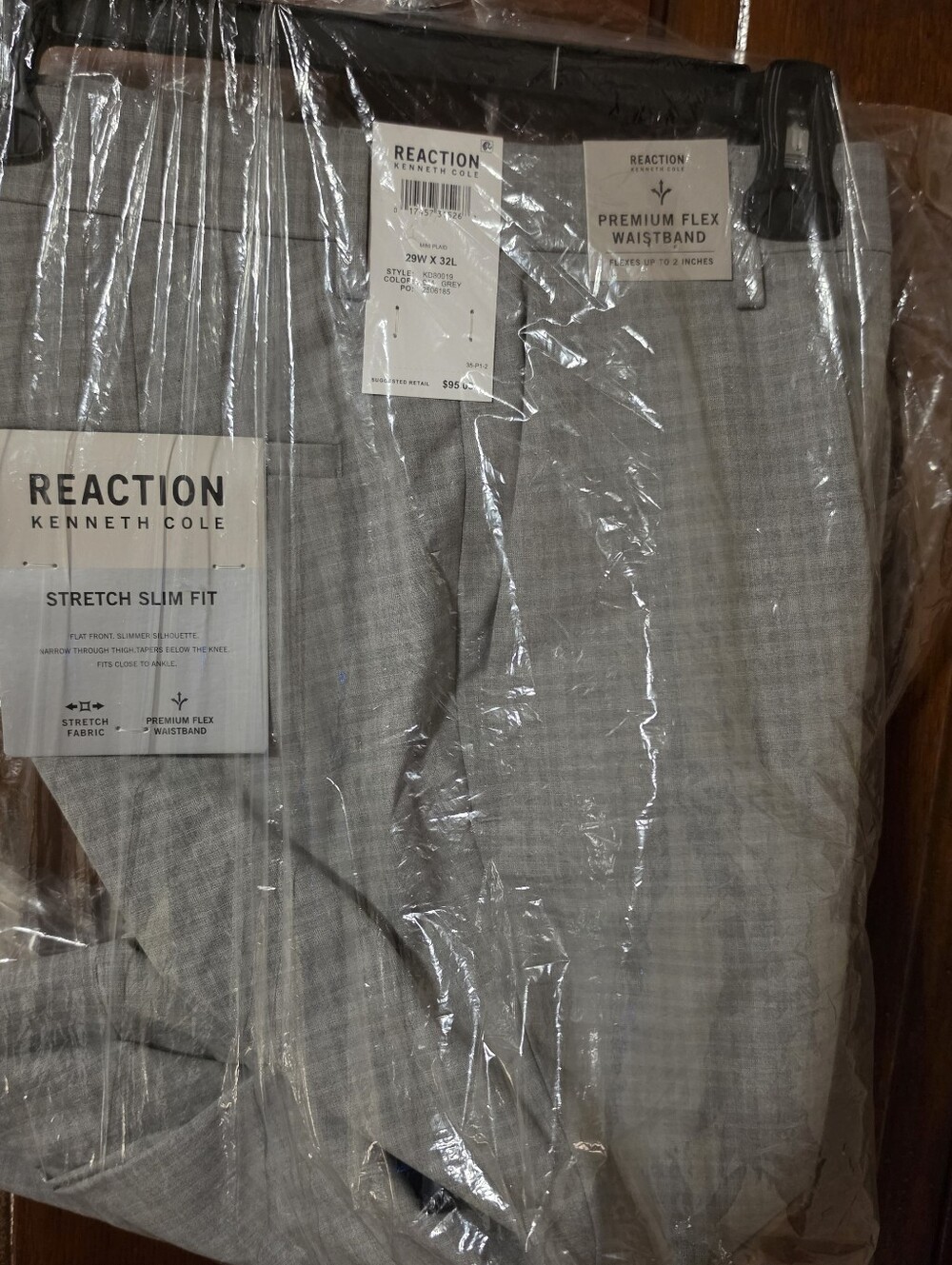 Reaction Kenneth Cole Stretch Slim Fit Pants - Light Gray Plaid